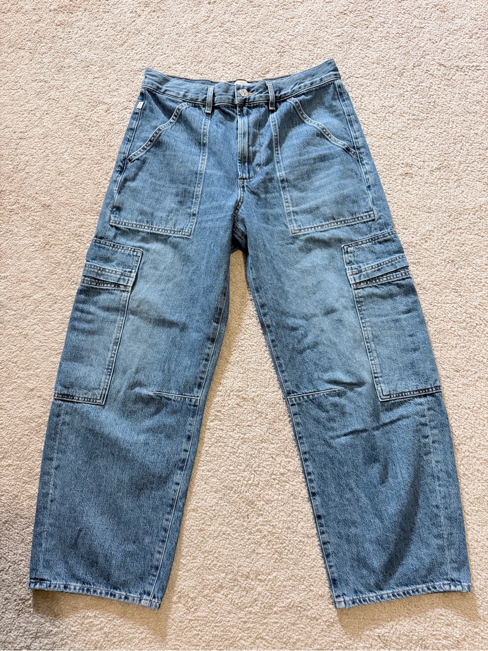 Citizens Of Humanity Marcelle Medium Blue Cargo Cropped (ankle) Jeans